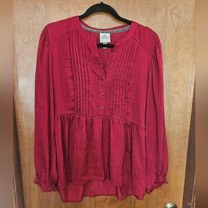 Knox Rose Burgundy Pintuck Peplum Blouse